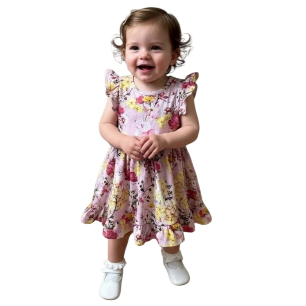 Posh Peanut Twirl Floral Dress Cap Sleeves Size 18-24M